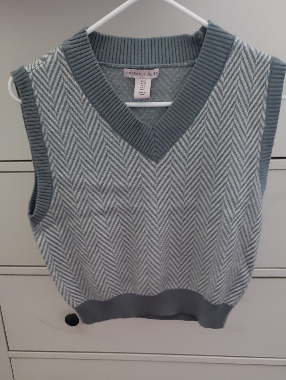 Sincerly Jules Green and White Herringbone V-Neck Sweater Vest